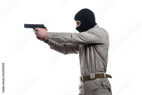 Soldiers With Mask Holding Gun on White Background