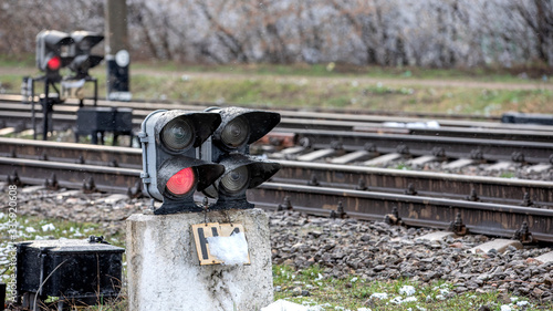 Signal lights on the rail with two colors.