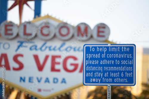 Las Vegas Sign with Coronavirus Social Distancing warning