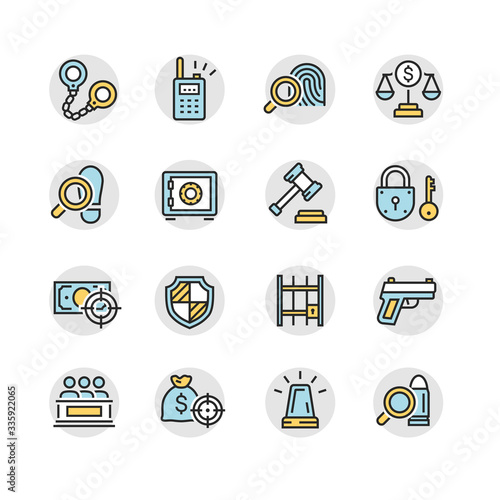 Law and Order Linear Vector Icons Set
