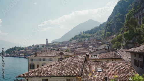 View over famous Village of Limone sul Garda and Lake Garda. European vacation
