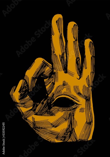 Ok sign palm with an eye in it. Occult vector illustration.