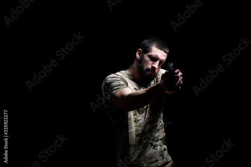 Soldiers With Gun on a Black Background