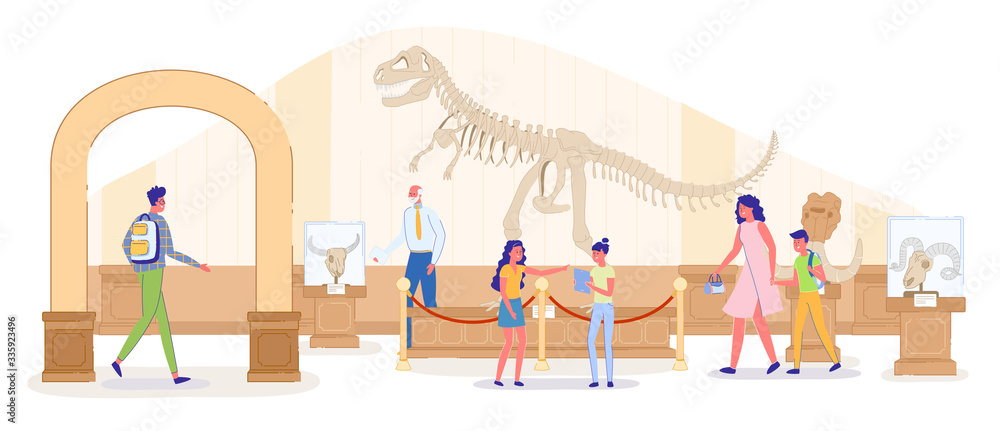 Adult Visitor and Pupil at Paleontological Museum