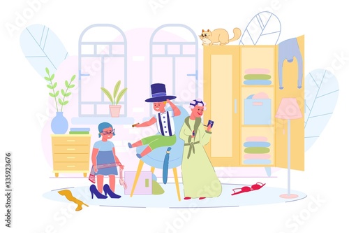 Happy Children Playing with Adults Clothes at Home