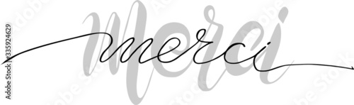 inscription in french thank you. Manual lettering. vector illustration. The effect of the lower inscription serves as a photo for the upper one. Can be used in the interior for printing on clothes and