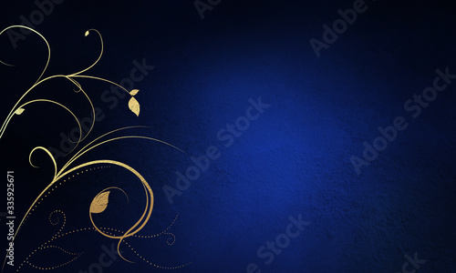 Royal blue background with luxury golden swirls