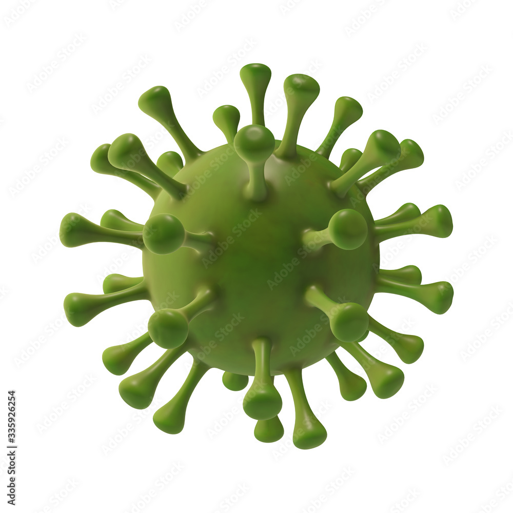 Green virus strain model of coronavirus or the other virus isolated on the white background. The concept of the epidemic of the Covid. Microscope virus 2019-nCov Green virus strain model of coronavirus or the other virus isolated on the white background. The concept of the epidemic of the Covid. Microscope virus 2019-nCov