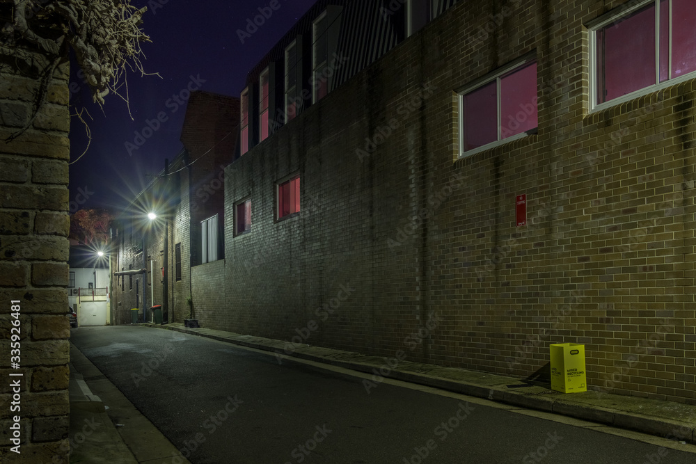 old factory wall at night