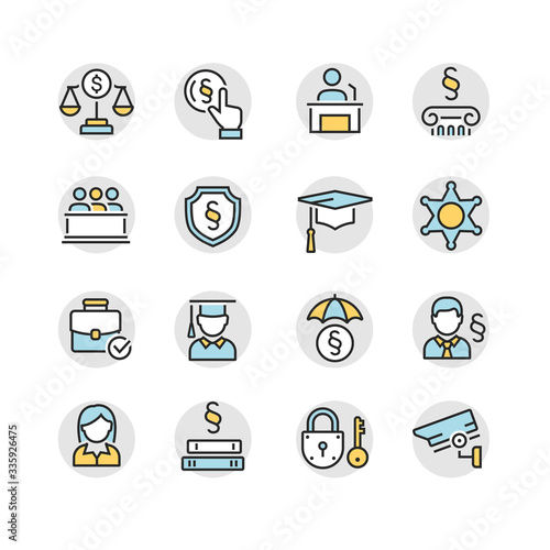 Law and Order Linear Vector Icons Set
