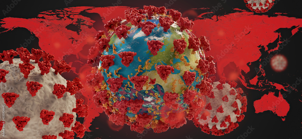 Coronavirus COVID-19 world map and globe background. elements of this image furnished by NASA