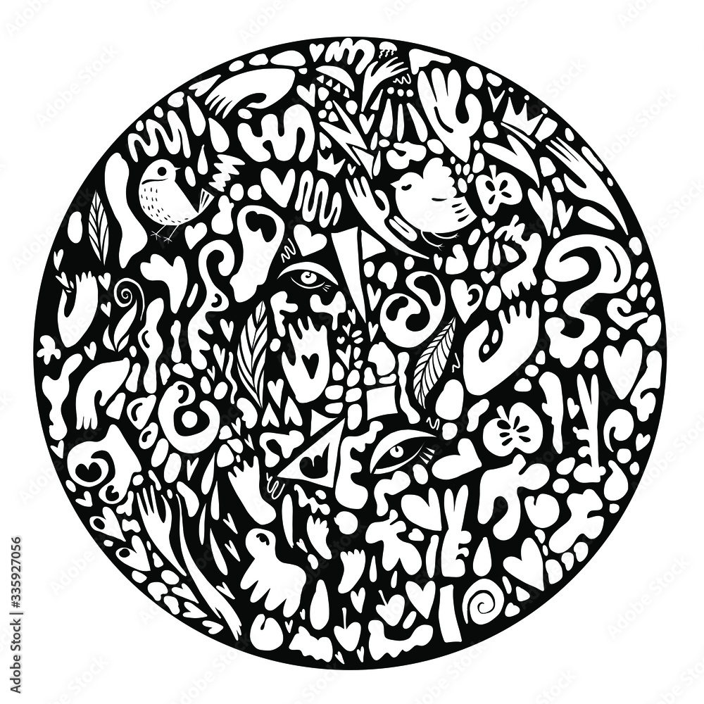 Black Vector circle with doodle patterns Black Vector circle with doodle patterns