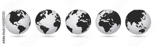 Earth set 3D transparent Globes with World Maps, Earth globe hemispheres with continents - stock vector