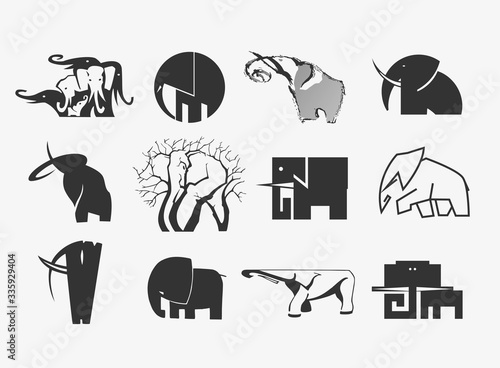 stock vector illustration set of elephant icons.