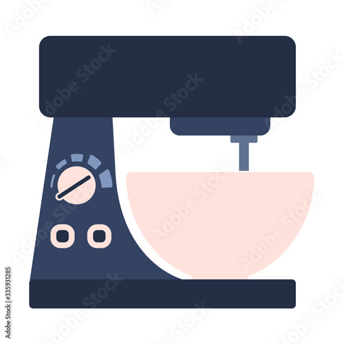 Flat vector electric stand mixer icon. Cute blue and pink vector kitchen mixing appliance, cooking equipment with buttons for healthy eating logo design, recipe decoration