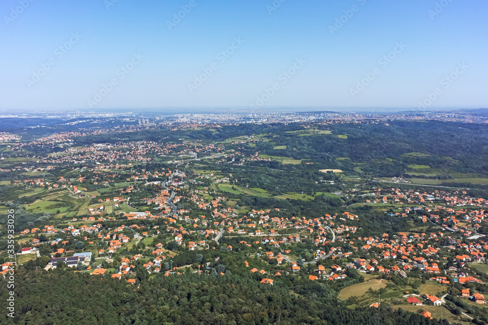 Amazing panorama from Avala Tower near city of Belgrade