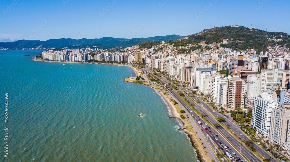 Aerial view of Beira Mar avenue - Florianopolis city center - Brazil