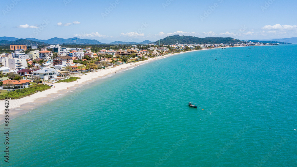 Aerial view of Bom Jesus watherfall beach (Praia cachoeiro de Bom Jesus) in Florianópolis, Santa Catarina