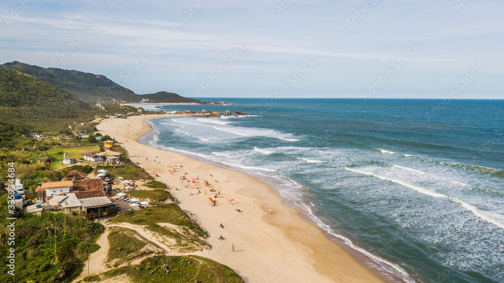Mole beach panoramic view, surfers beach in Florianópolis, Santa Catarina
