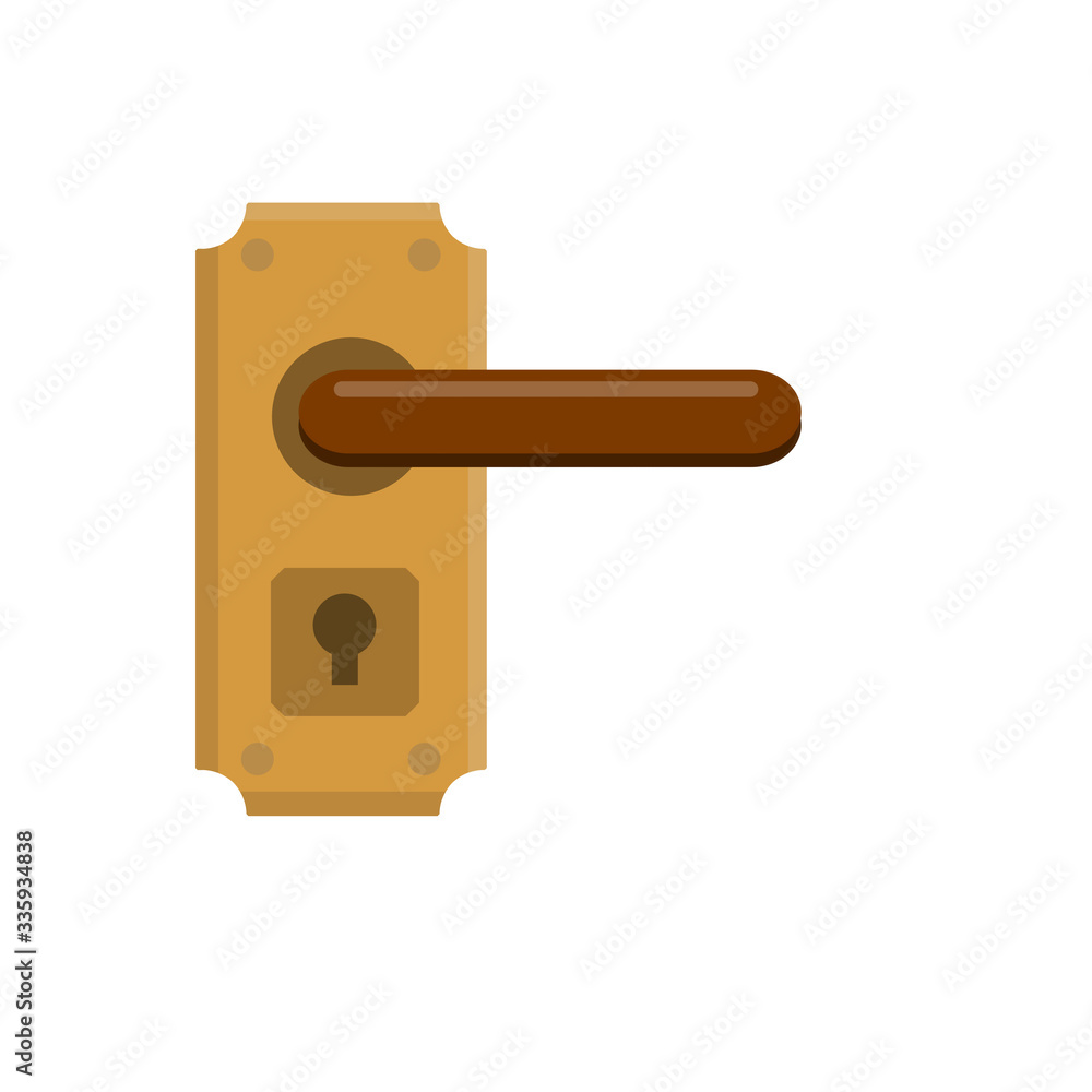 Door handle. Opening and closing. Cartoon flat icon isolated on white. Doorway and entrance element. Brown Lock and keyhole Door handle. Opening and closing. Cartoon flat icon isolated on white. Doorway and entrance element. Brown Lock and keyhole