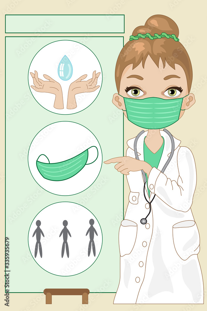 A female doctor signing the precautions to be taken against the covid 19 epidemic A female doctor signing the precautions to be taken against the covid 19 epidemic