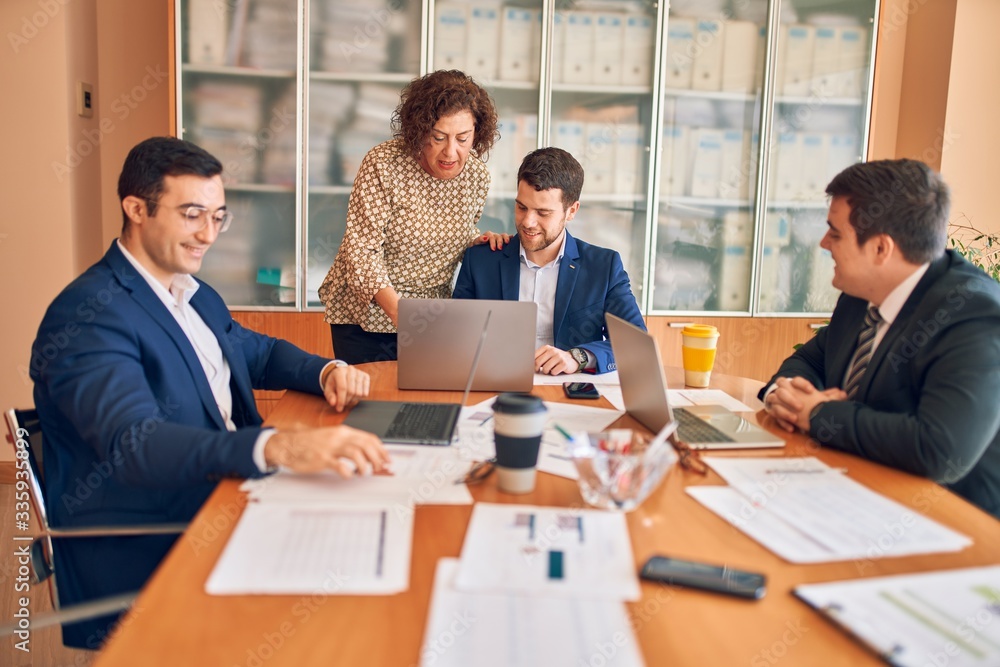 Business lawyers workers meeting at law firm office. Professional executive partners working on finance strategry at the workplace Business lawyers workers meeting at law firm office. Professional executive partners working on finance strategry at the workplace