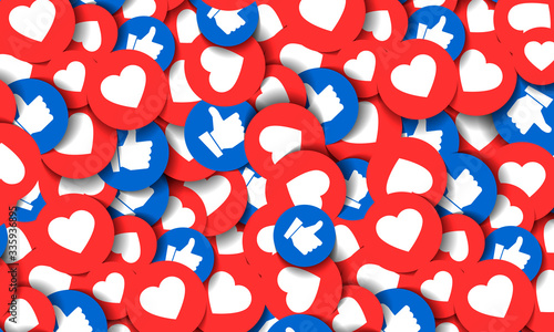More likes background. Hearts and thumb up social media icons illustration.