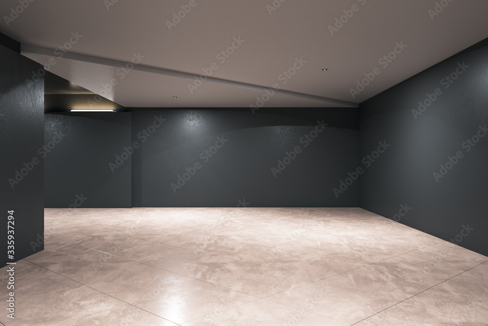 Obraz premium Modern concrete interior with lamps and blank walls.