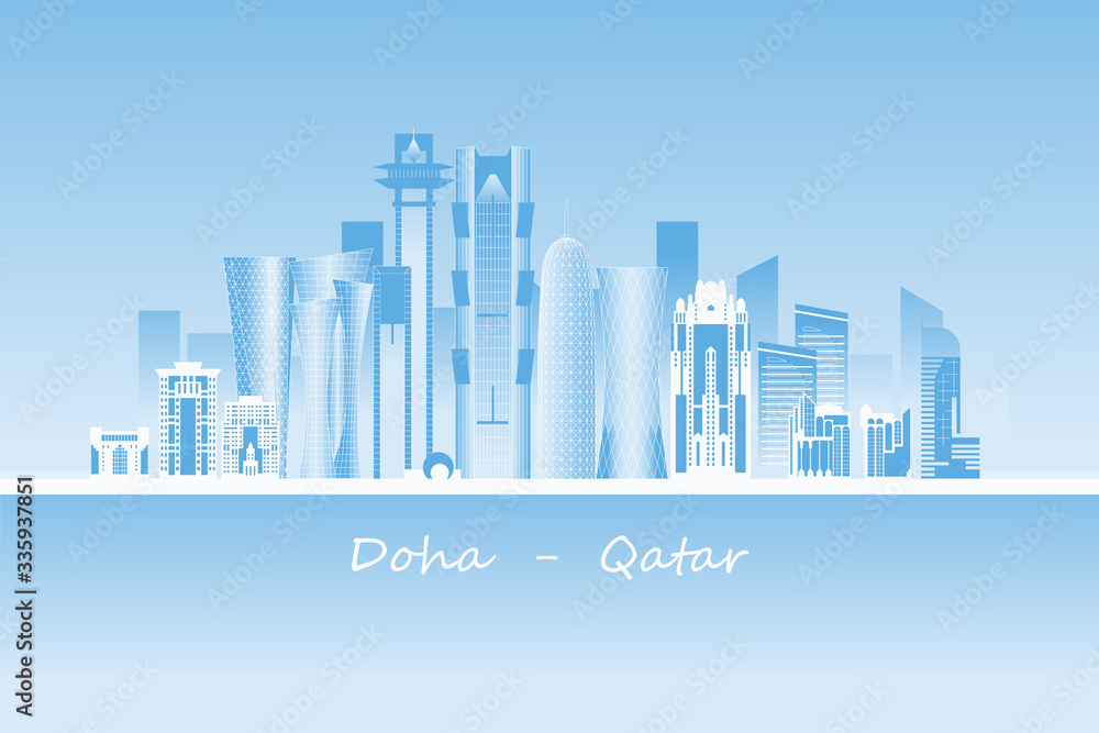 Doha city skyline vector illustration. State of Qatar capital.