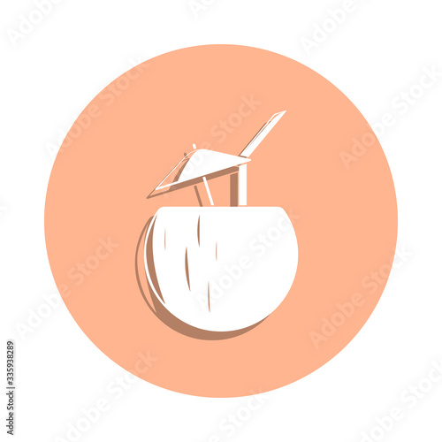 Tropical cocktail in coconut badge icon. Simple glyph, flat vector of beach holidays icons for ui and ux, website or mobile application