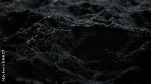 Waves and ripples noise in black ground. Rippled of dark surface. 3D render CG fractal abstract Topographic Waveform. 