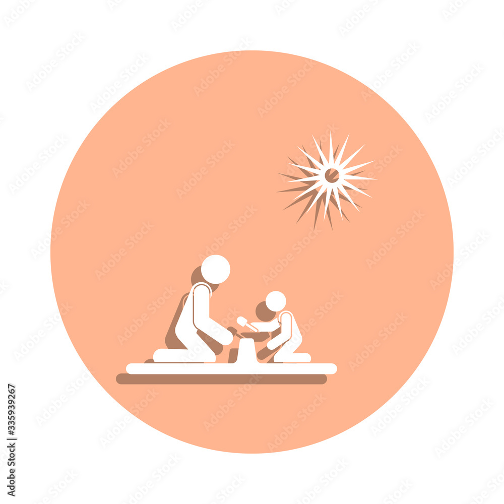 Play with a child on the beach badge icon. Simple glyph, flat vector of beach holidays icons for ui and ux, website or mobile application Play with a child on the beach badge icon. Simple glyph, flat vector of beach holidays icons for ui and ux, website or mobile application