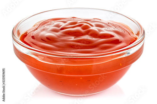 Wallpaper Mural Tomato ketchup in a small transparent glass round bowl isolated on white background Torontodigital.ca