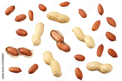 Dried peanuts isolated on white background. Food. top view