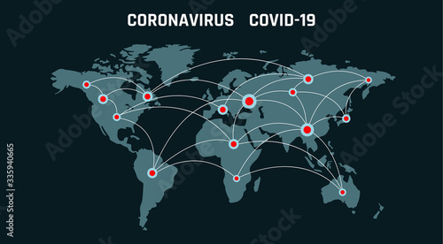 Coronavirus 2019-nC0V Outbreak. Travel Alert concept. The virus attacks the respiratory tract, pandemic medical health risk.