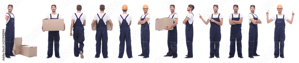 panoramic collage of skilled handyman isolated on white panoramic collage of skilled handyman isolated on white