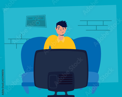 man watching tv stay at home campaign