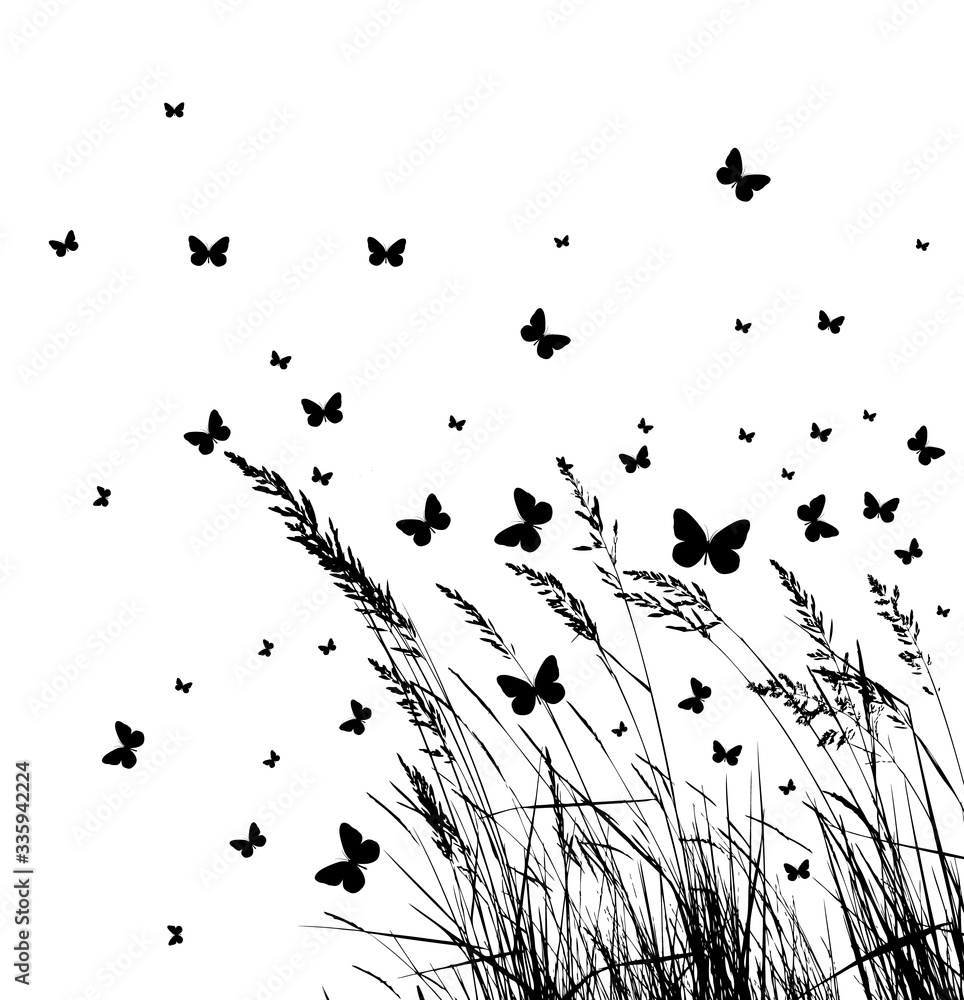 Obraz premium Grass with butterflies. Vector illustration