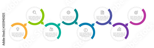 Minimal Business Infographics template. Timeline with 8 steps, options and marketing icons .Vector linear infographic with eight conected elements. Can be use for presentation.