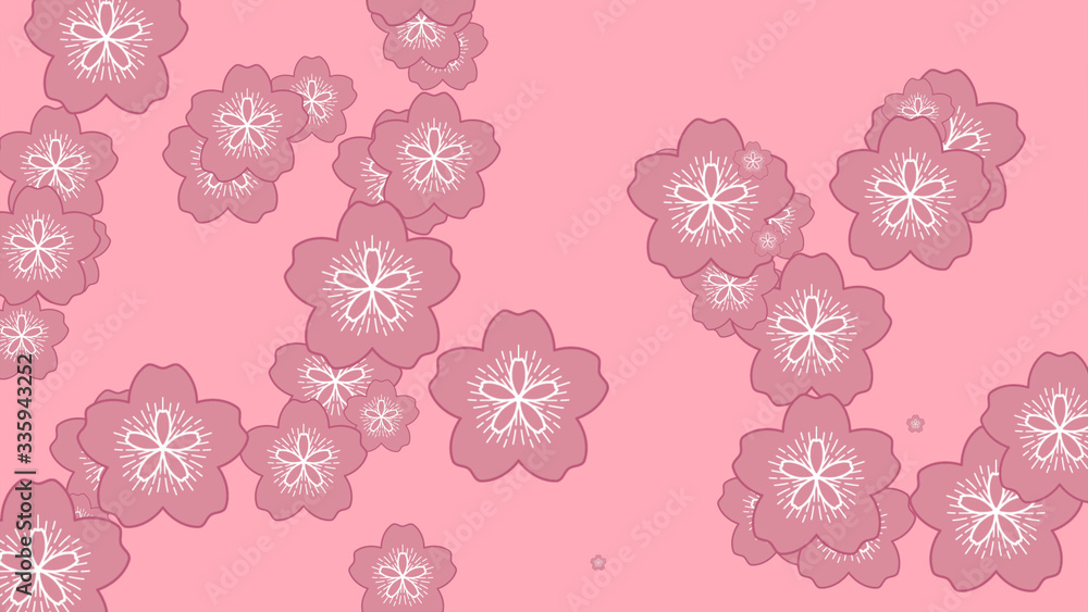 Sakura flowers on pink background. Flat style illustration of cherry blossom Sakura flowers on pink background. Flat style illustration of cherry blossom