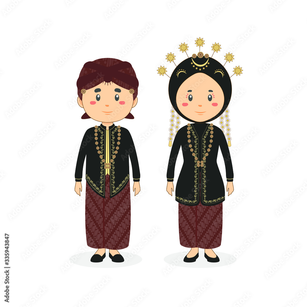 Couple Character Wearing Central Java Traditional Wedding Dress Couple Character Wearing Central Java Traditional Wedding Dress
