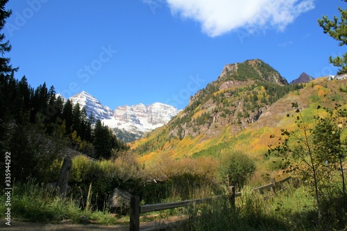 Maroon Bells at the Elk Mountains in state of Colorado