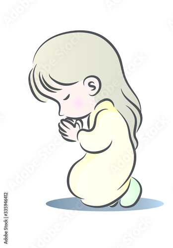 kid praying vector drawing cartoon