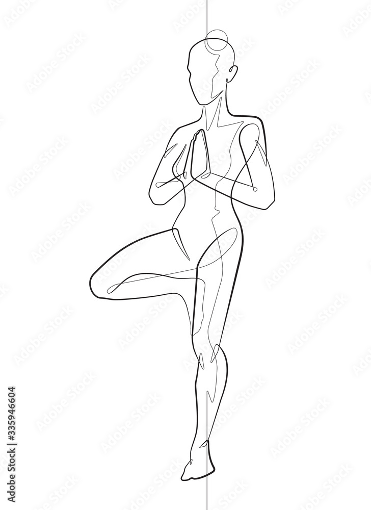 Fototapeta premium Tree Yoga Pose One Continuous Line Abstract Vector Graphic Icon