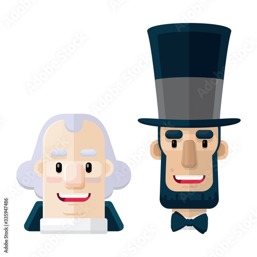 Flat Vector Icon Set of Presidents George Washington and Abraham Lincoln 
