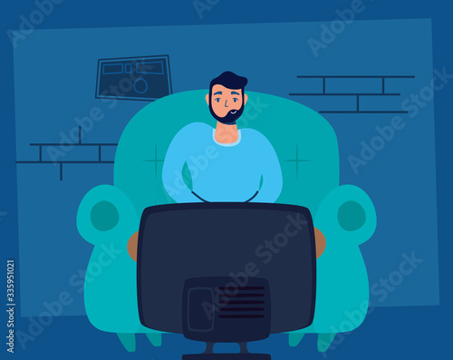 man watching tv stay at home campaign