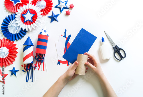 Diy 4th of July decor color American flag. children craft