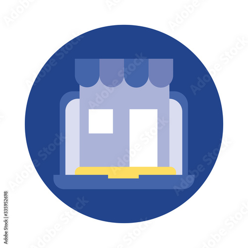 laptop with store building block and flat style icon