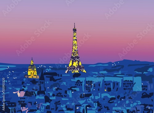 Canvas Print Illustration of the city of paris at night