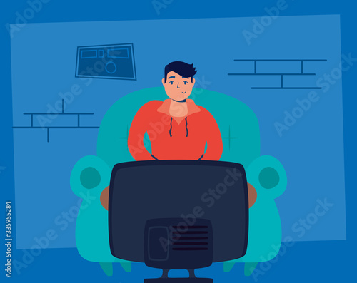 man watching tv stay at home campaign